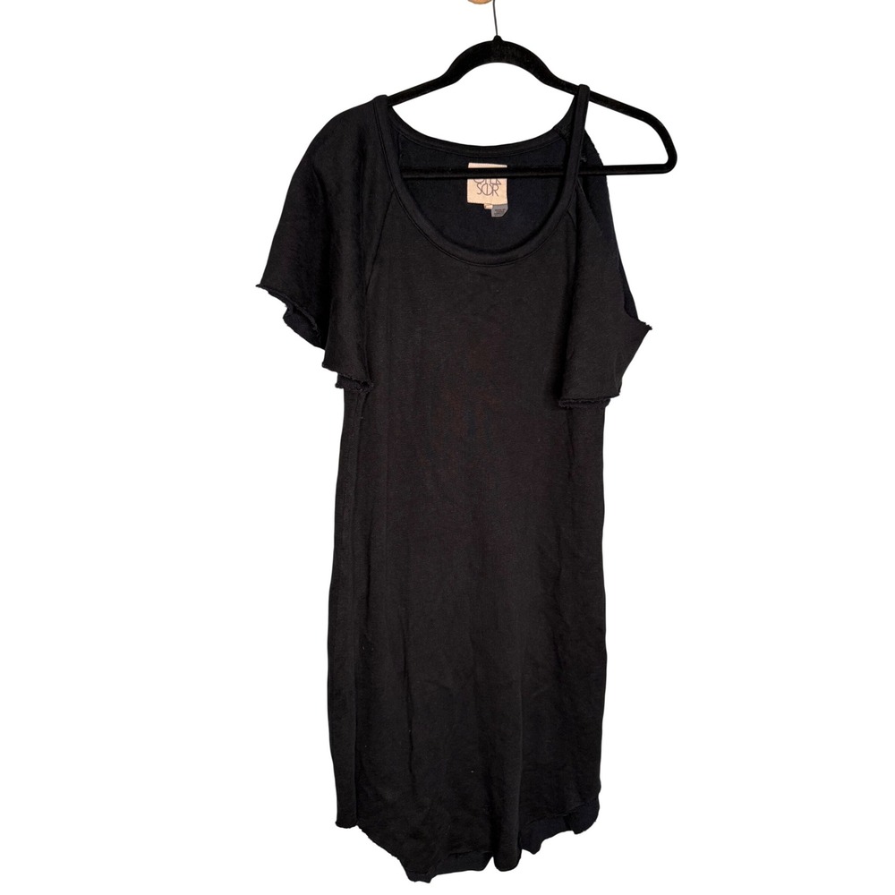 NWT Chaser linen blend one cold‎ shoulder black midi dress Casual classic